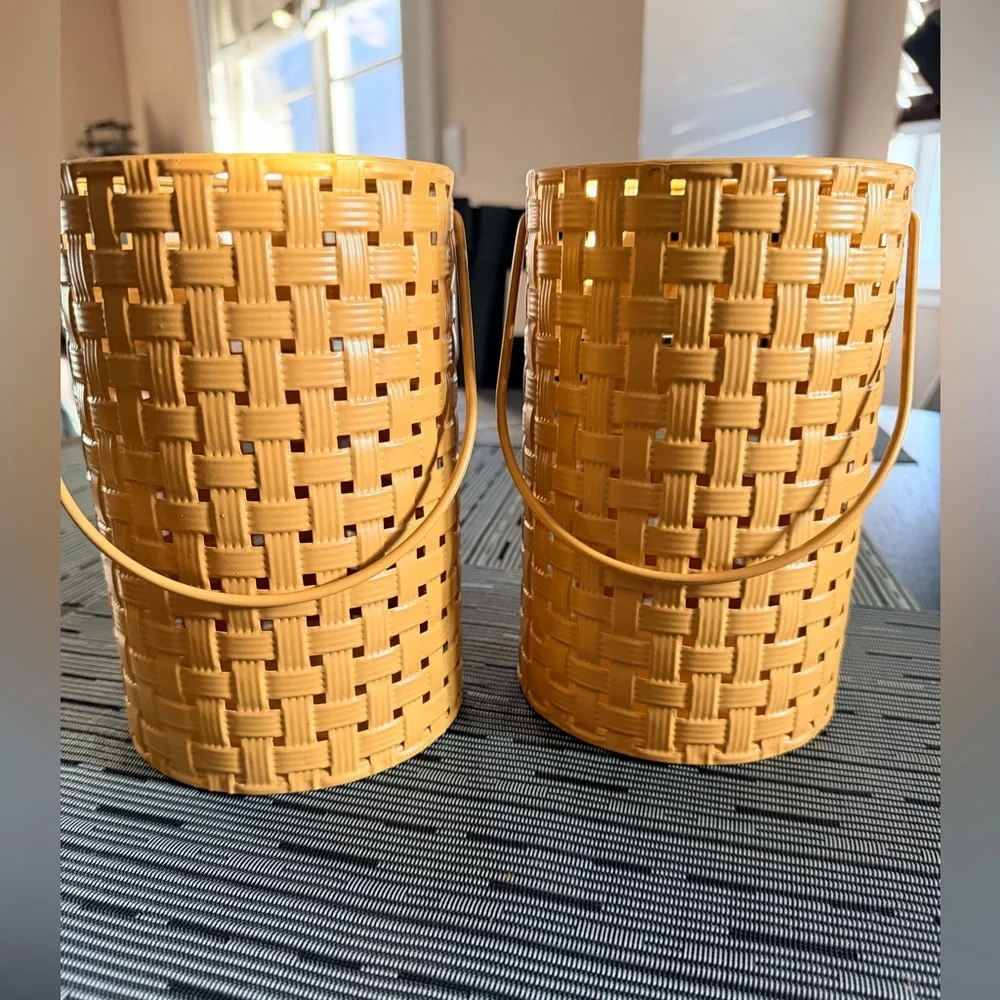 Ashland Woven Metal Baskets in Mustard Yellow and Slate Blue